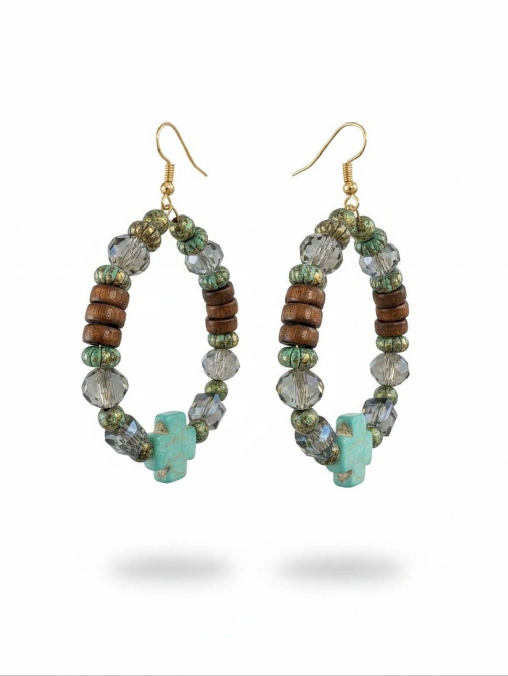 NWT Sassified Boutique Turquoise Cross Beaded Hoop Earrings - Women Jewelry